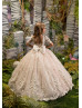 Ivory Lace Tulle Flower Girl Dress With Blush Pink Lining